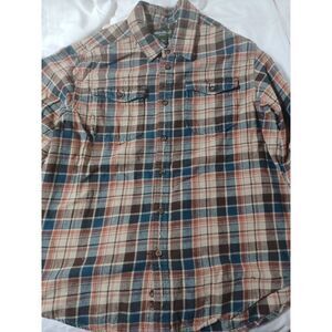 Eddie Bauer Mens Flannel Shirt Size Large Blue Brown Plaid Long Sleeve Button Up
